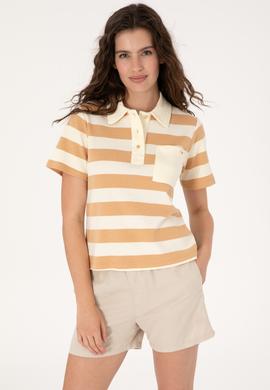 Kadın Camel Cepli Polo Yaka Tişört - 50306713007