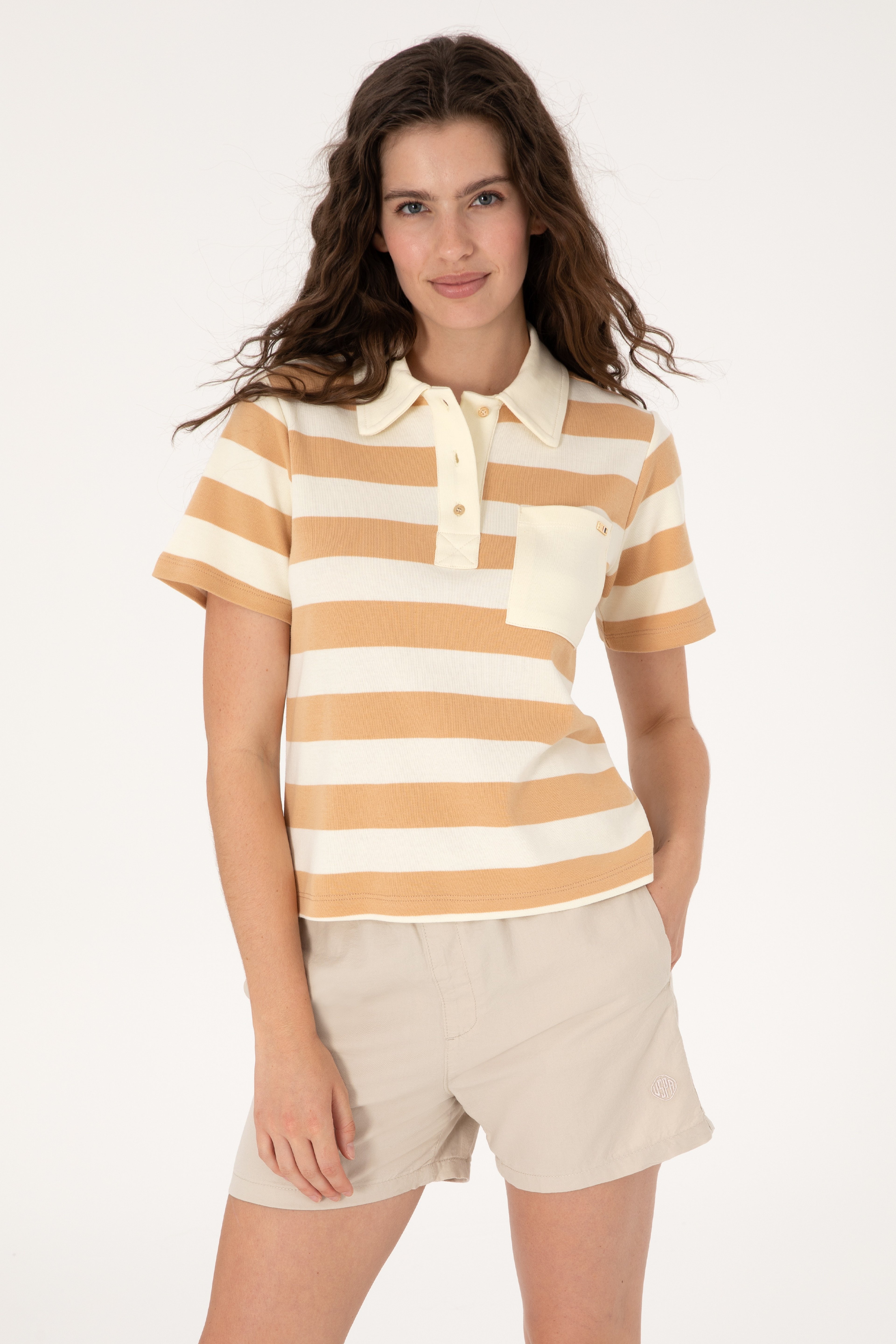 Kadın Camel Cepli Polo Yaka Tişört - Image 1