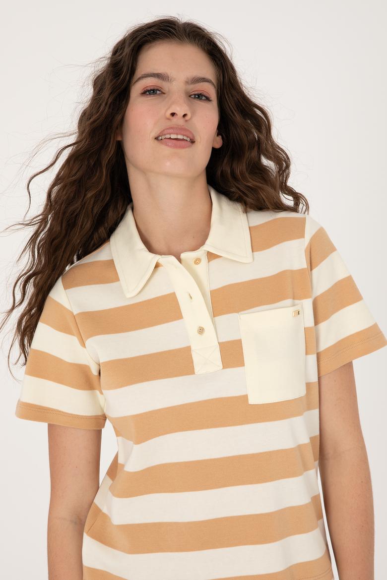 Kadın Camel Cepli Polo Yaka Tişört - 50306713007