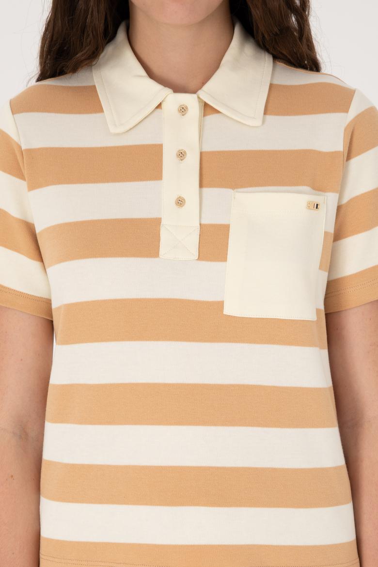 Kadın Camel Cepli Polo Yaka Tişört - 50306713007