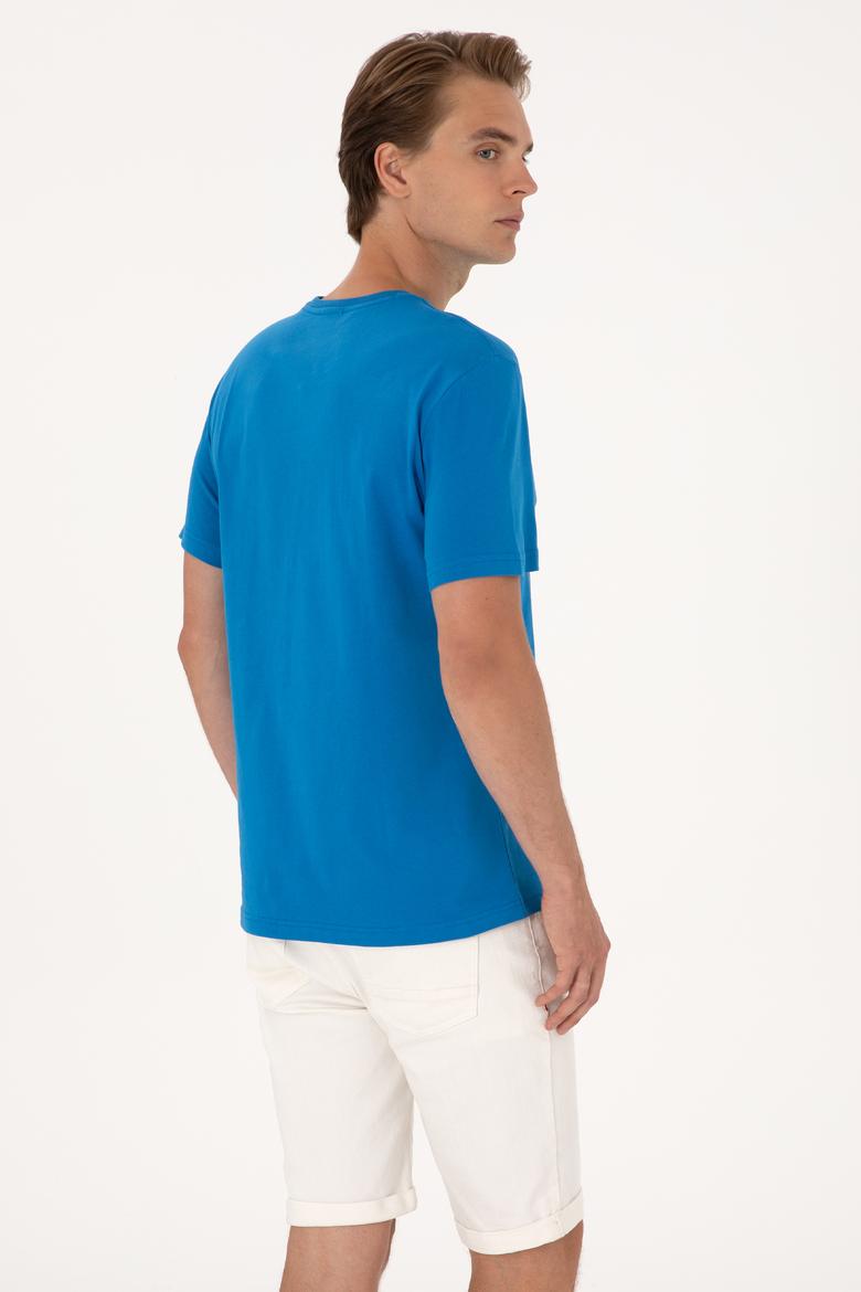 Erkek Regular Fit Kobalt Mavi Bisiklet Yaka Tişört - 50306908019