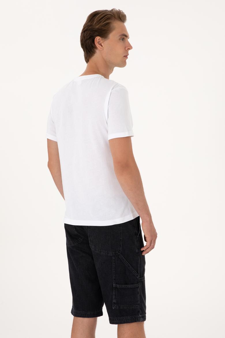 Erkek Regular Fit Beyaz Bisiklet Yaka Tişört - 50306908009