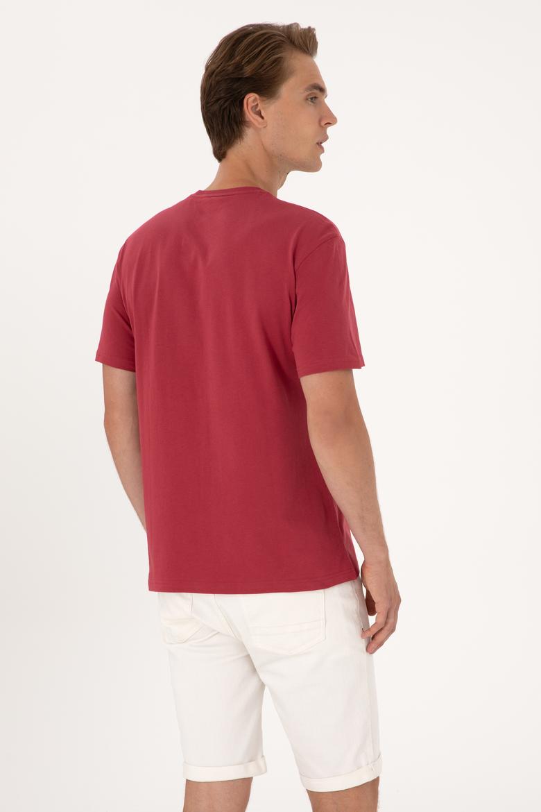 Erkek Regular Fit Vişne Bisiklet Yaka Tişört - 50306908029