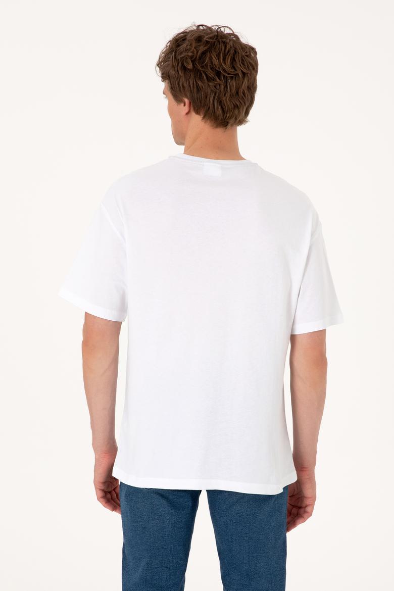 Erkek Comfort Fit Beyaz Bisiklet Yaka Tişört - 50306912019