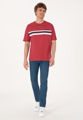 Erkek Comfort Fit Vişne Bisiklet Yaka Tişört - 50306912036