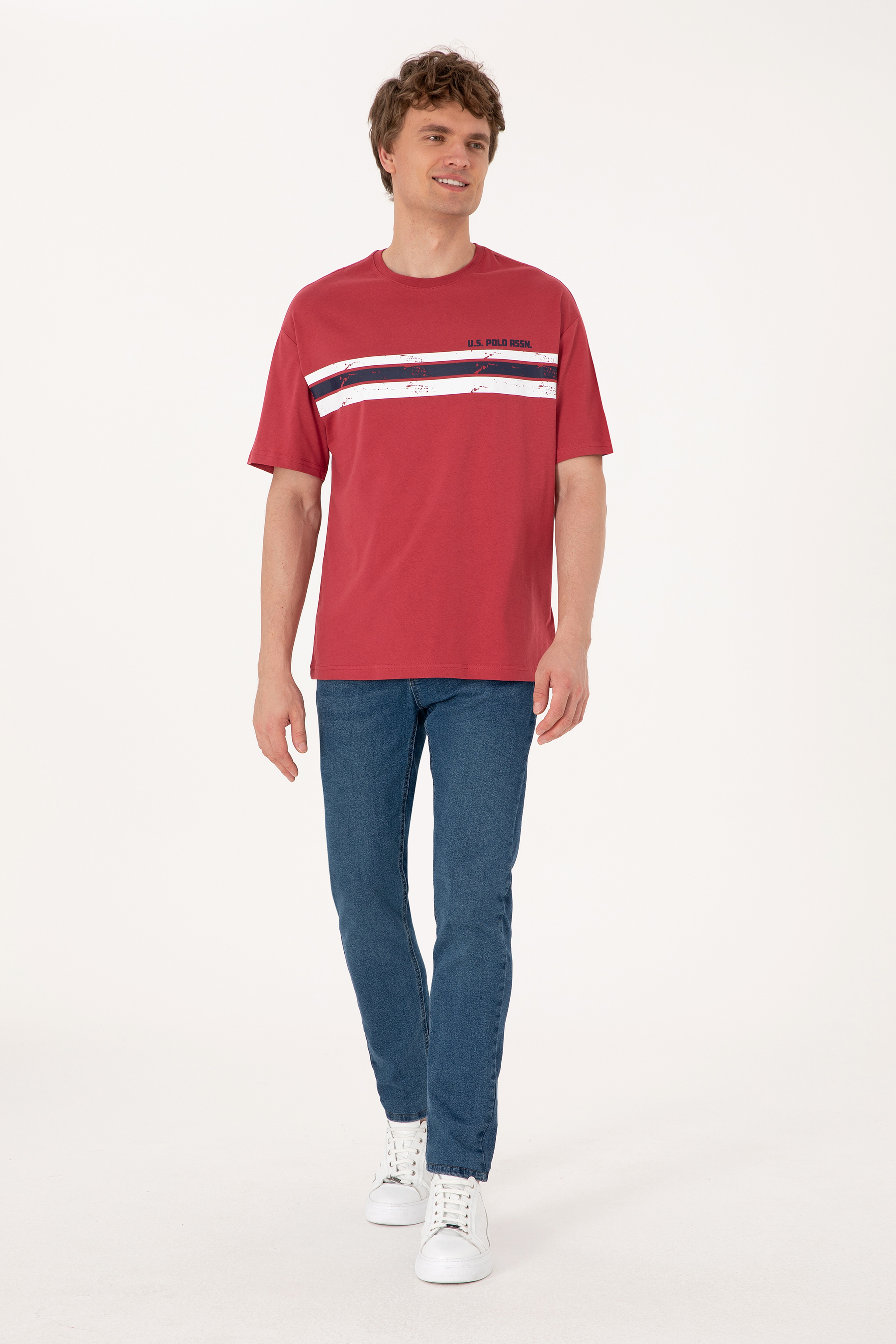Erkek Comfort Fit Vişne Bisiklet Yaka Tişört