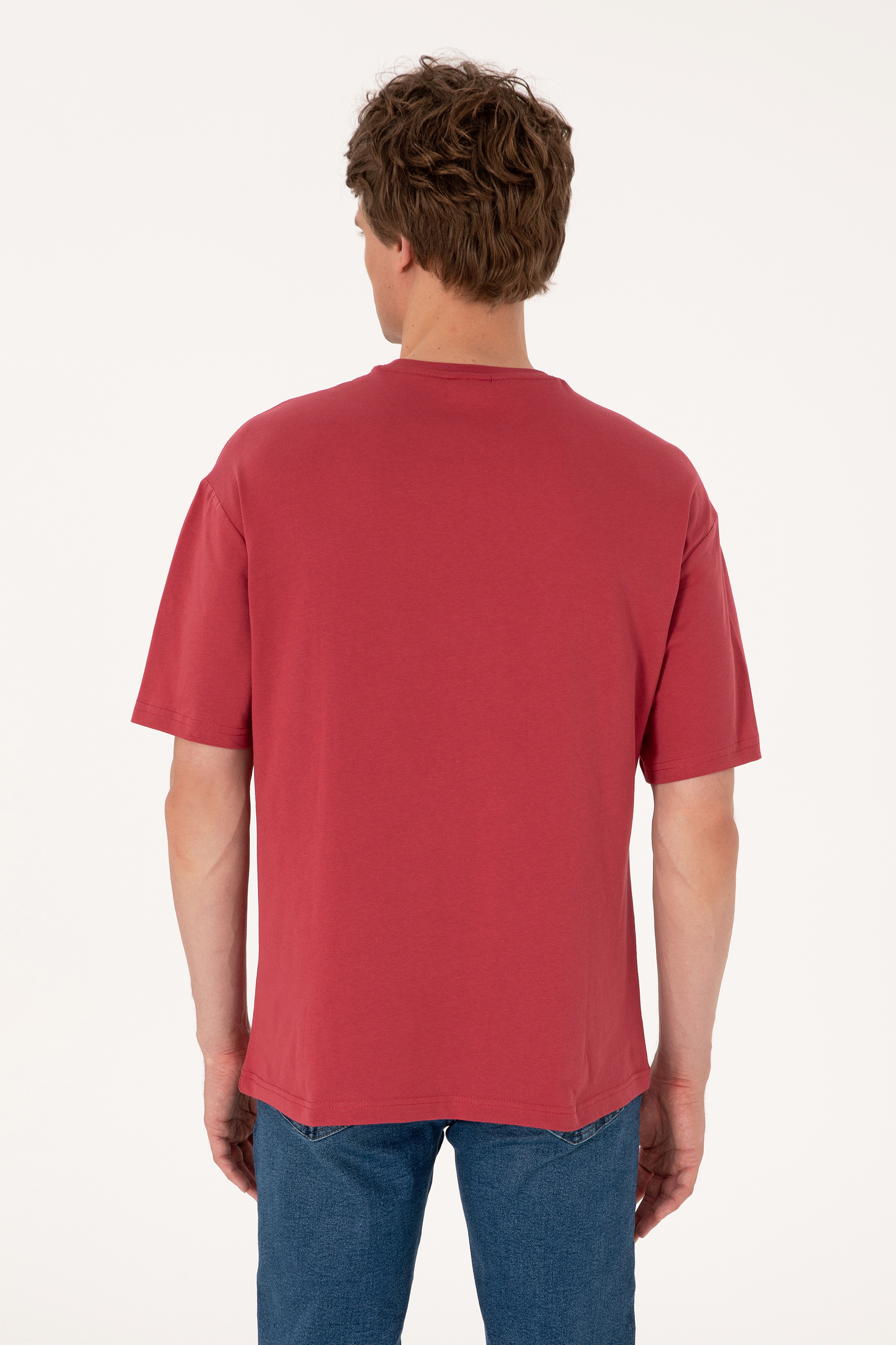 Erkek Comfort Fit Vişne Bisiklet Yaka Tişört - Image 5