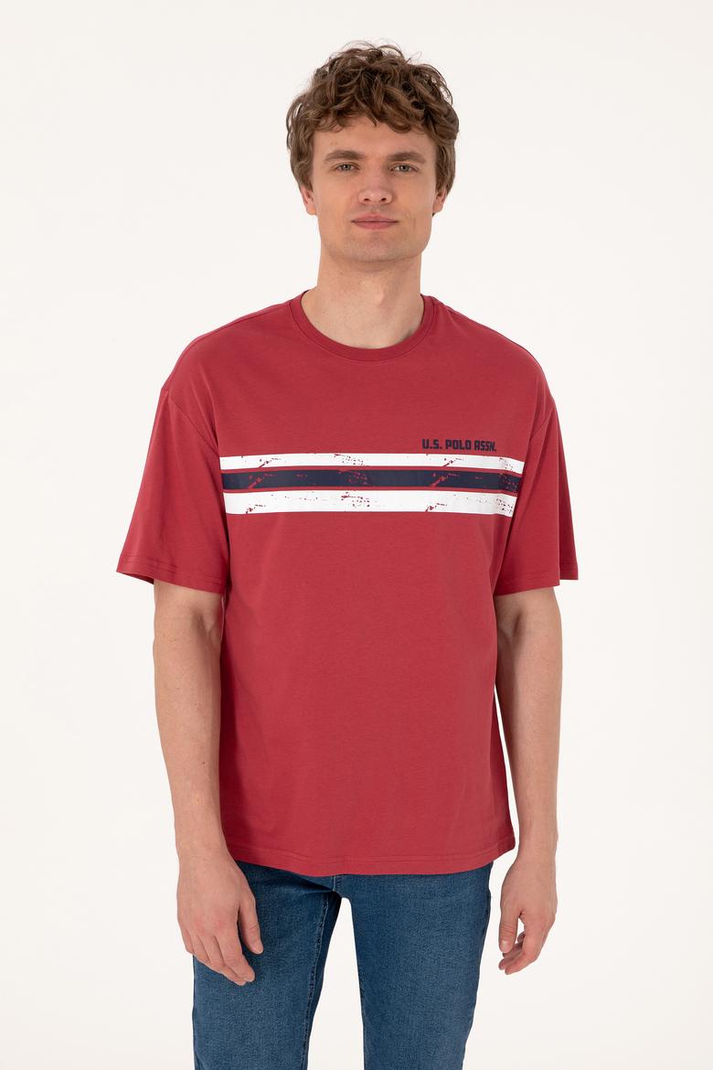 Erkek Comfort Fit Vişne Bisiklet Yaka Tişört