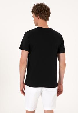 Erkek Regular Fit Siyah Bisiklet Yaka Tişört - 50306966061