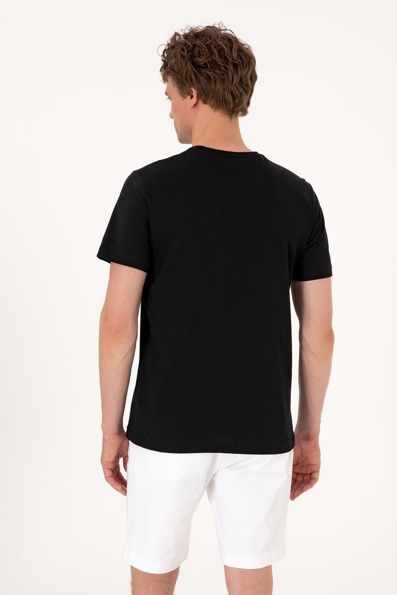 Erkek Regular Fit Siyah Bisiklet Yaka Tişört - 50306966061