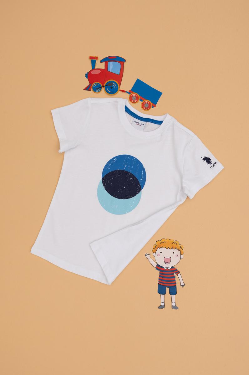 Erkek Çocuk Beyaz Bisiklet Yaka Tişört