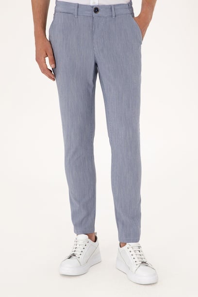 Erkek Slim Fit Lacivert Kanvas Pantolon