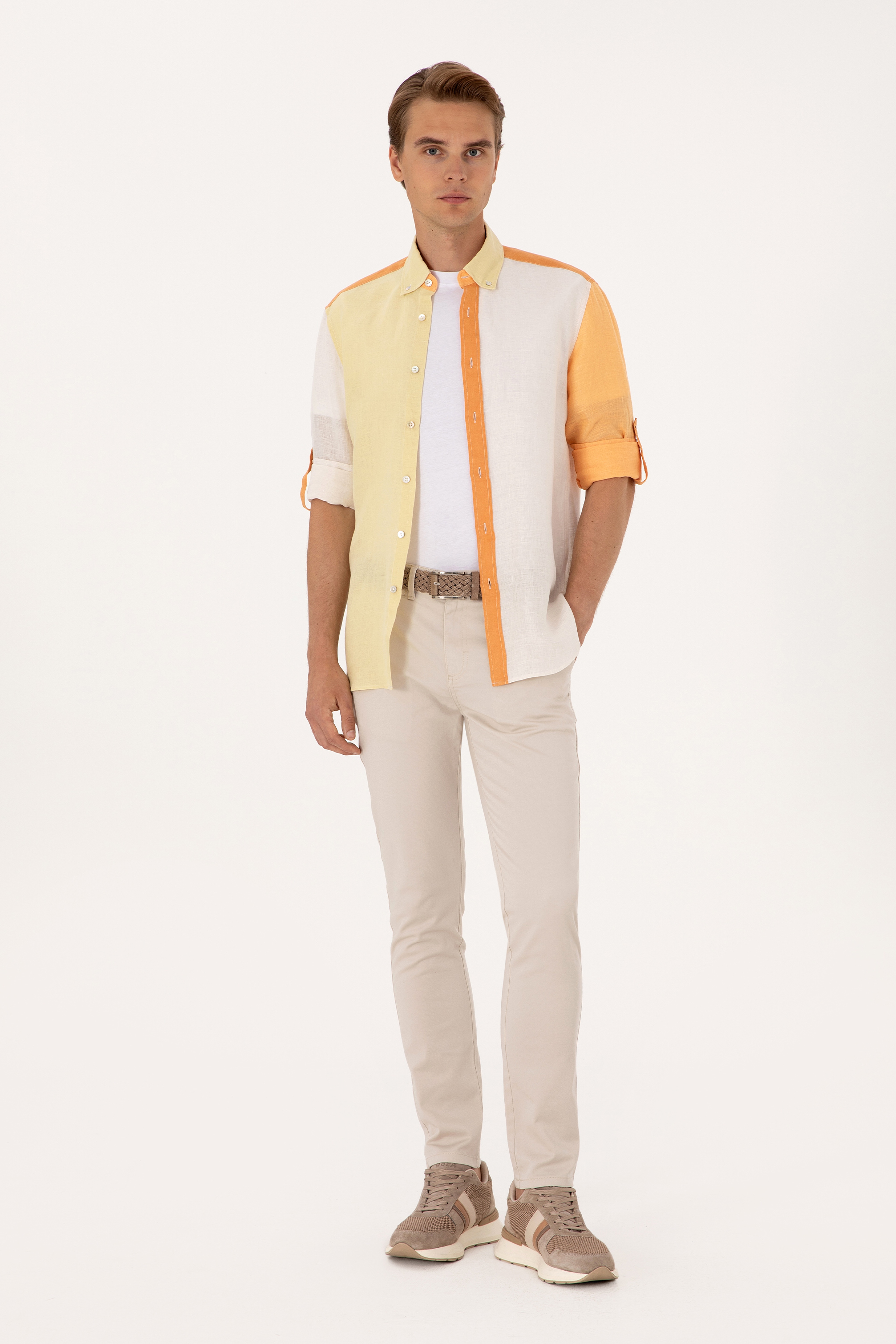 Erkek Slim Fit Bej Kanvas / Chino Pantolon