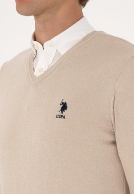 Erkek Slim Fit V Yaka Taş Melanj Basic Kazak - 50288881041