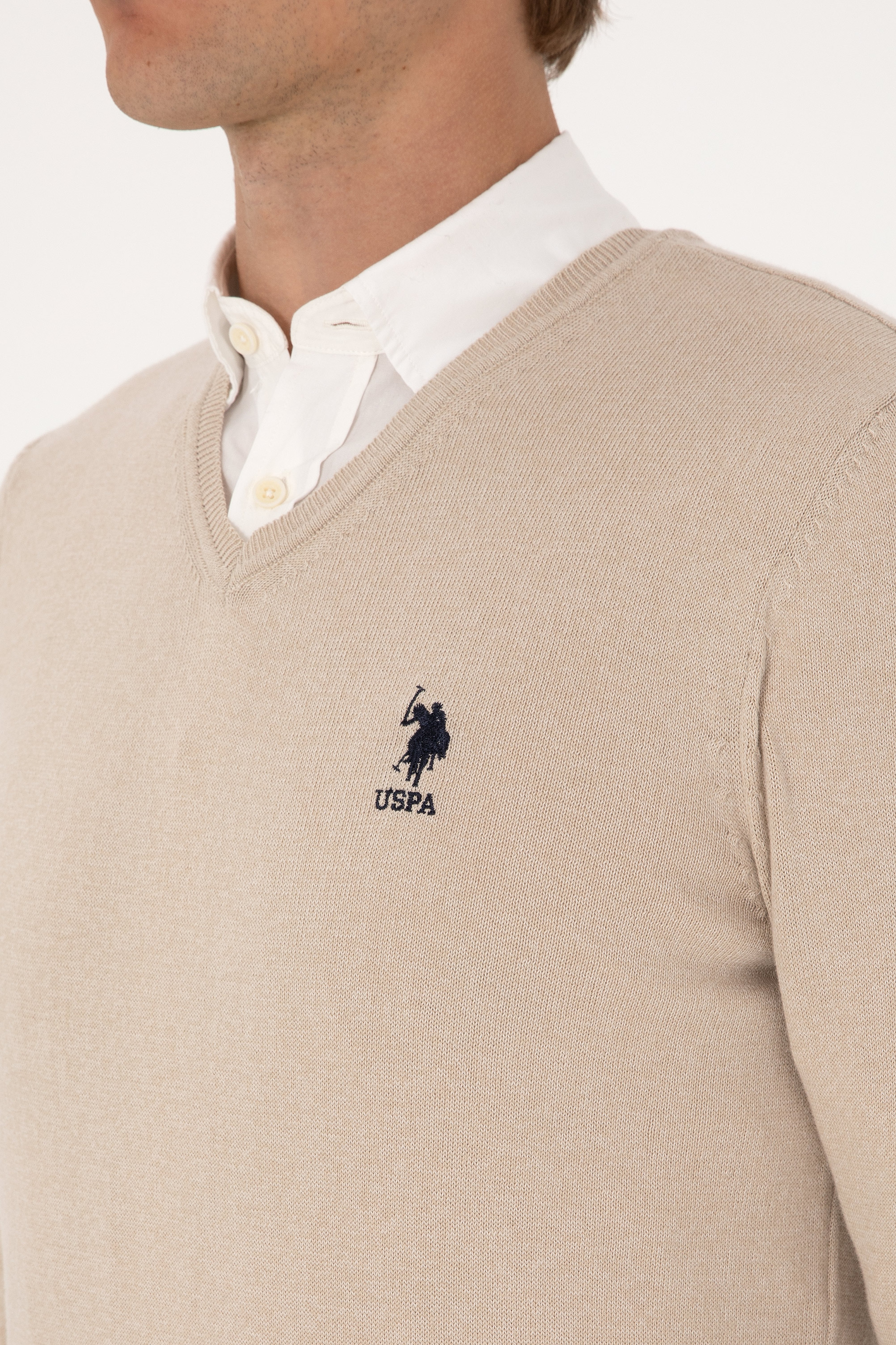 Erkek Slim Fit V Yaka Taş Melanj Basic Kazak