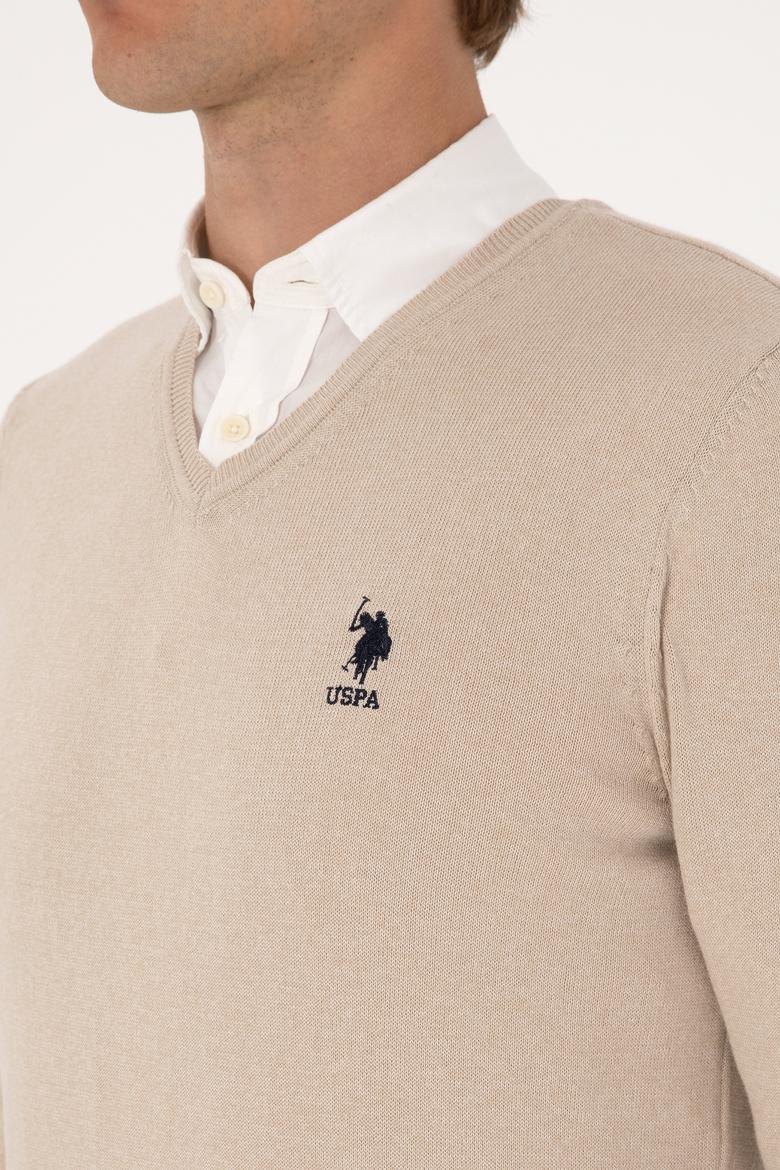 Erkek Slim Fit V Yaka Taş Melanj Basic Kazak - 50288881041