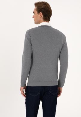 Erkek Slim Fit V Yaka Gri Melanj Basic Kazak - 50288881032