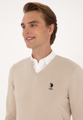 Erkek Slim Fit V Yaka Taş Melanj Basic Kazak - 50288881041