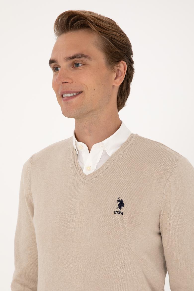 Erkek Slim Fit V Yaka Taş Melanj Basic Kazak - 50288881041