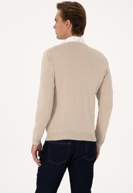 Erkek Slim Fit V Yaka Taş Melanj Basic Kazak - 50288881041