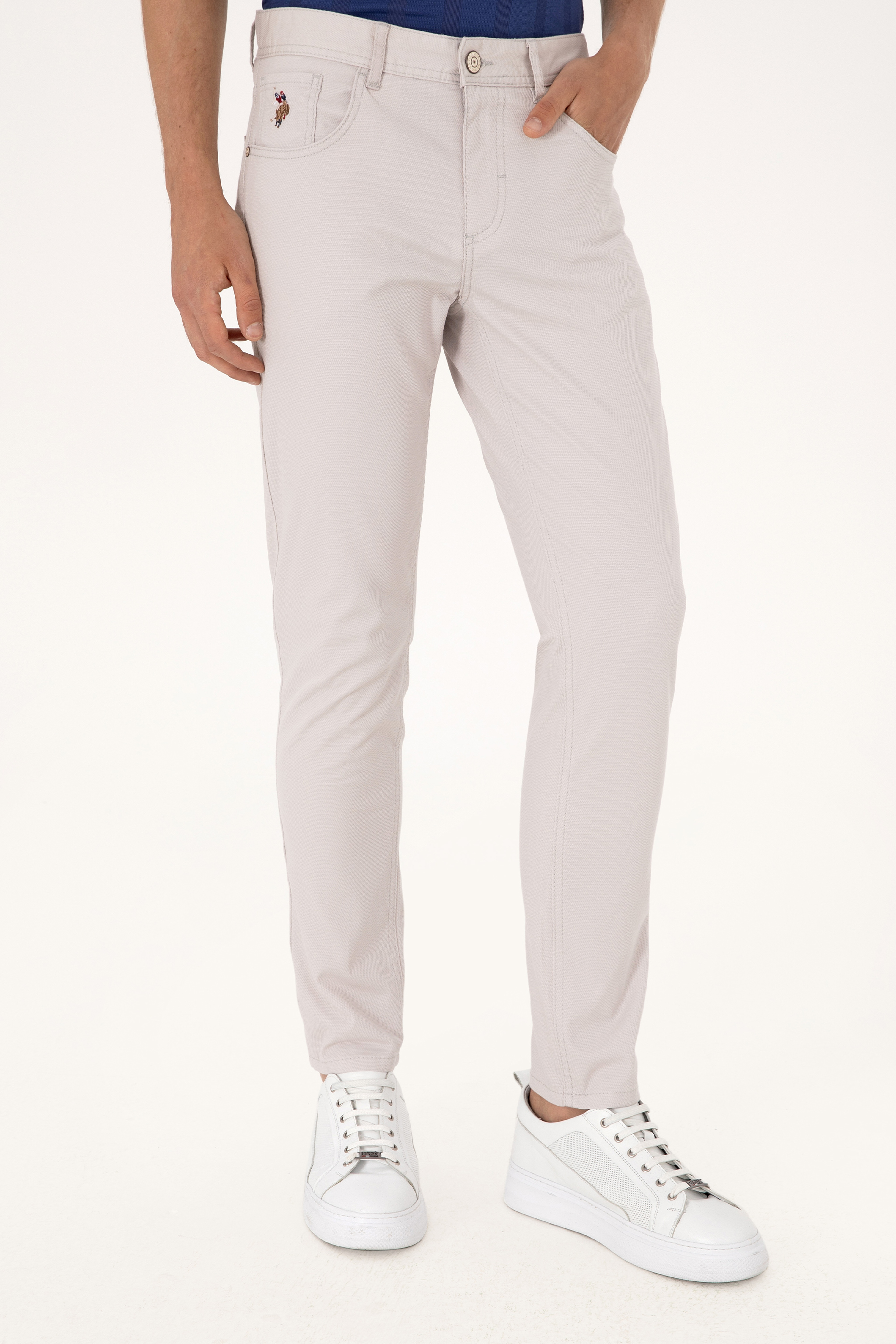Erkek Slim Fit Açık Gri Kanvas / Chino Pantolon - Image 2