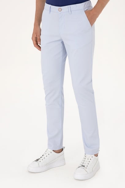 Erkek Slim Fit Açık Mavi Kanvas / Chino Pantolon