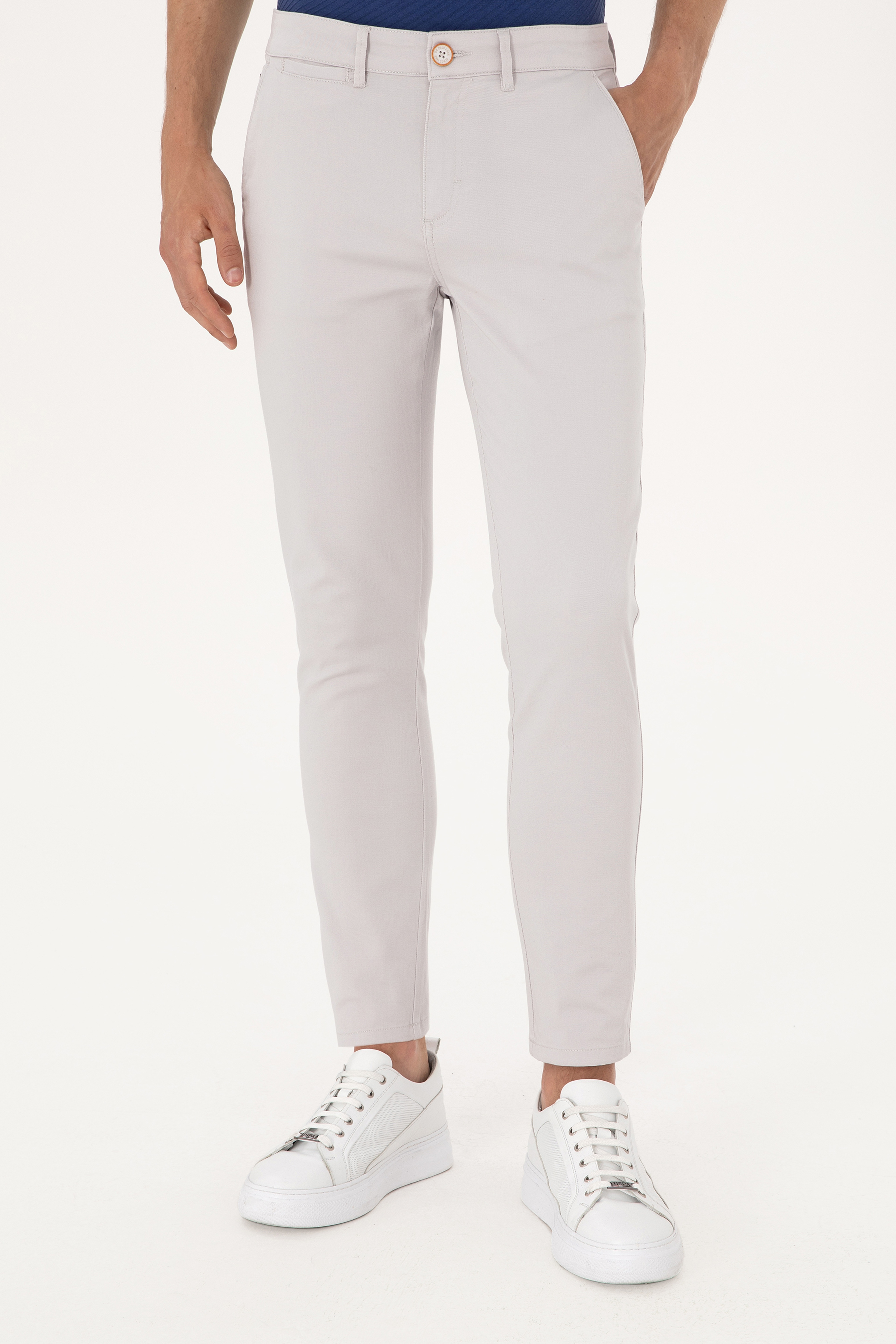 Erkek Slim Fit Açık Gri Kanvas / Chino Pantolon - Image 2