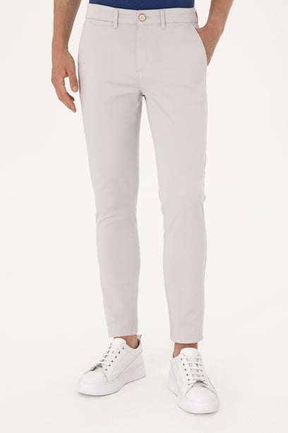 Erkek Slim Fit Açık Gri Kanvas / Chino Pantolon