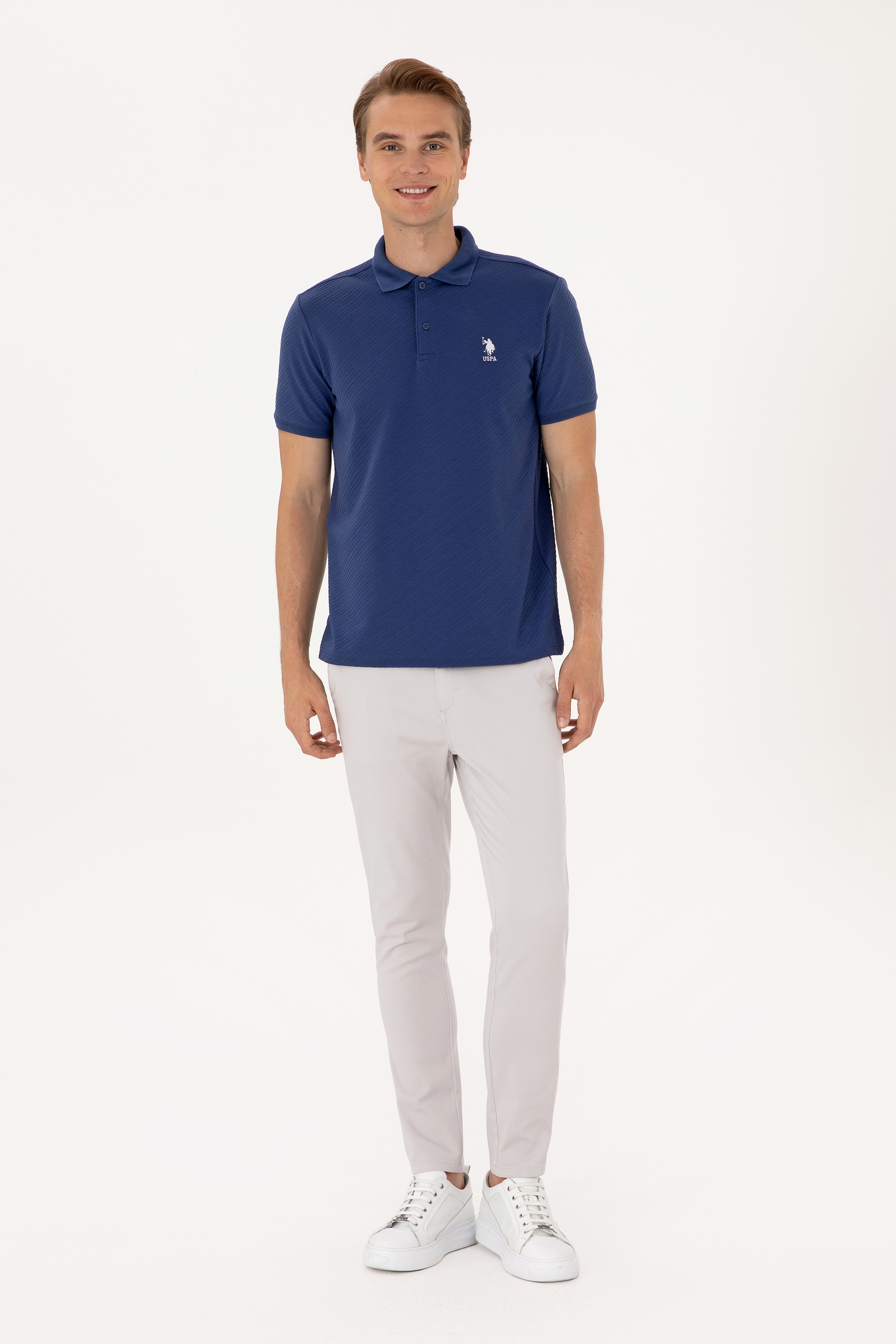 Erkek Slim Fit Açık Gri Kanvas / Chino Pantolon - Image 1