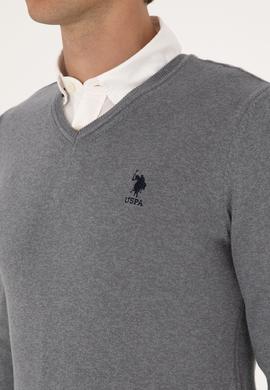 Erkek Slim Fit V Yaka Gri Melanj Basic Kazak - 50288881032