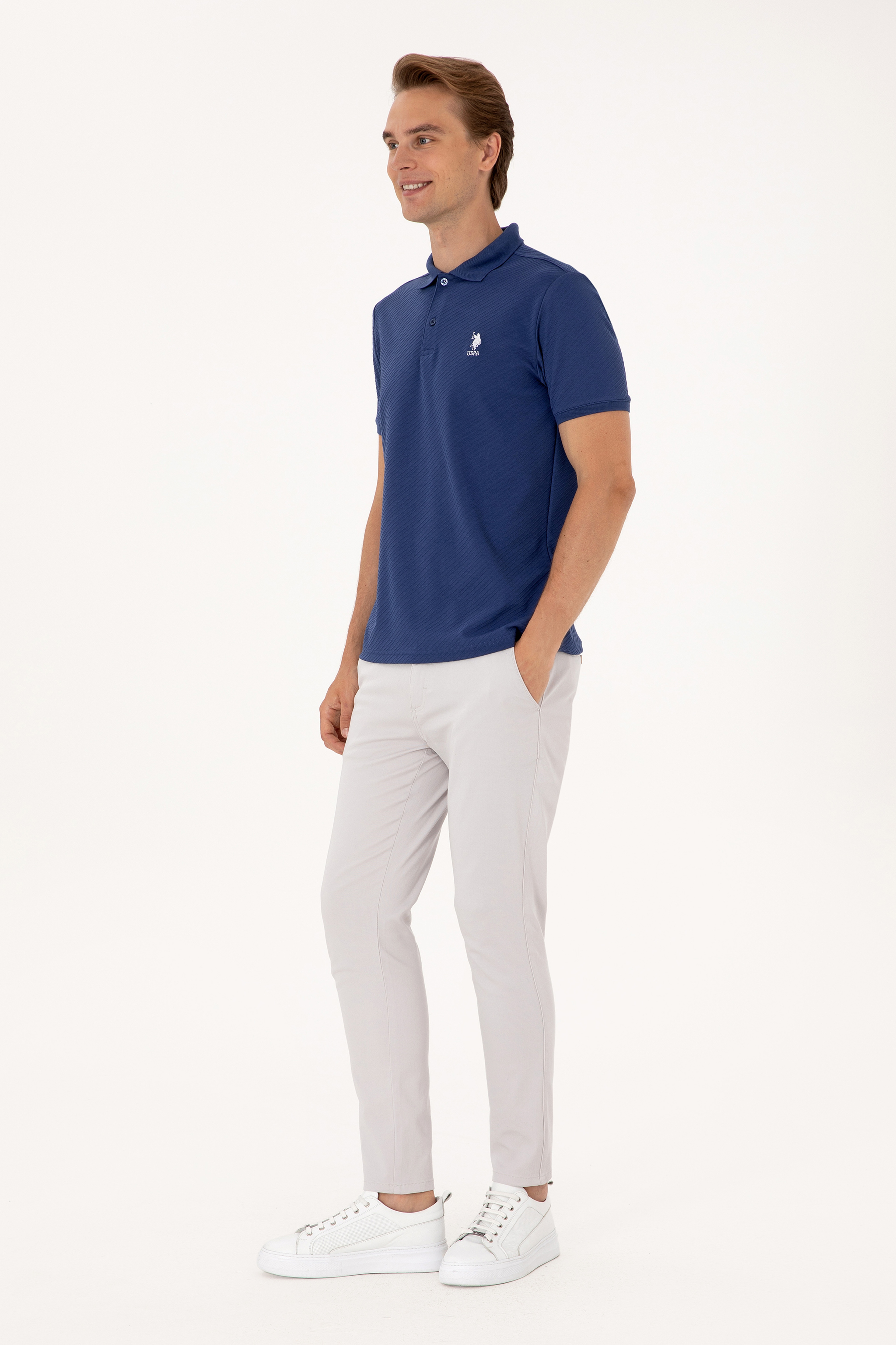 Erkek Slim Fit Açık Gri Kanvas / Chino Pantolon