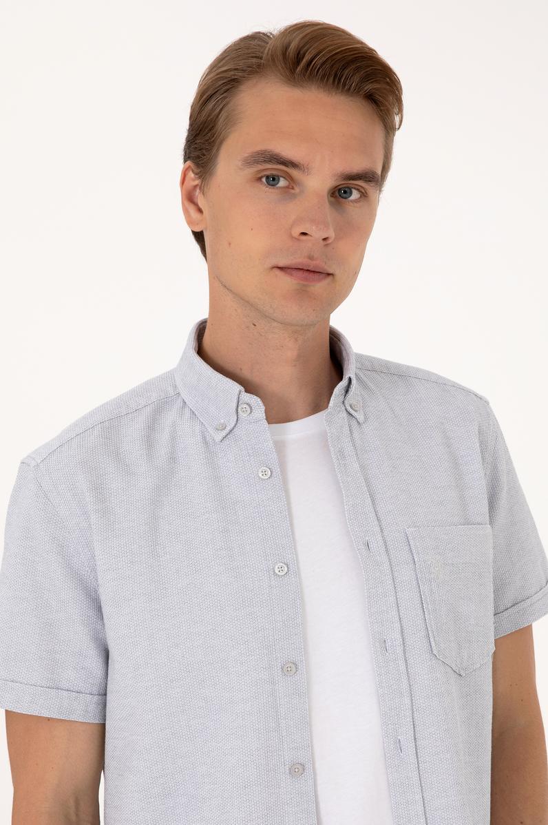 Erkek Açık Gri Kısa Kollu Gömlek