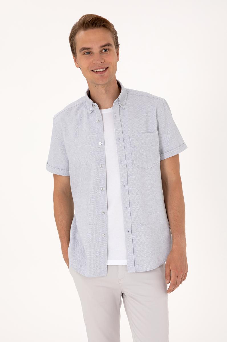 Erkek Açık Gri Kısa Kollu Gömlek