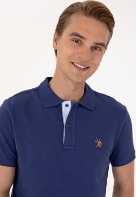 Erkek Slim Fit Polo Yaka Açık Lacivert Basic Tişört - 50310669066