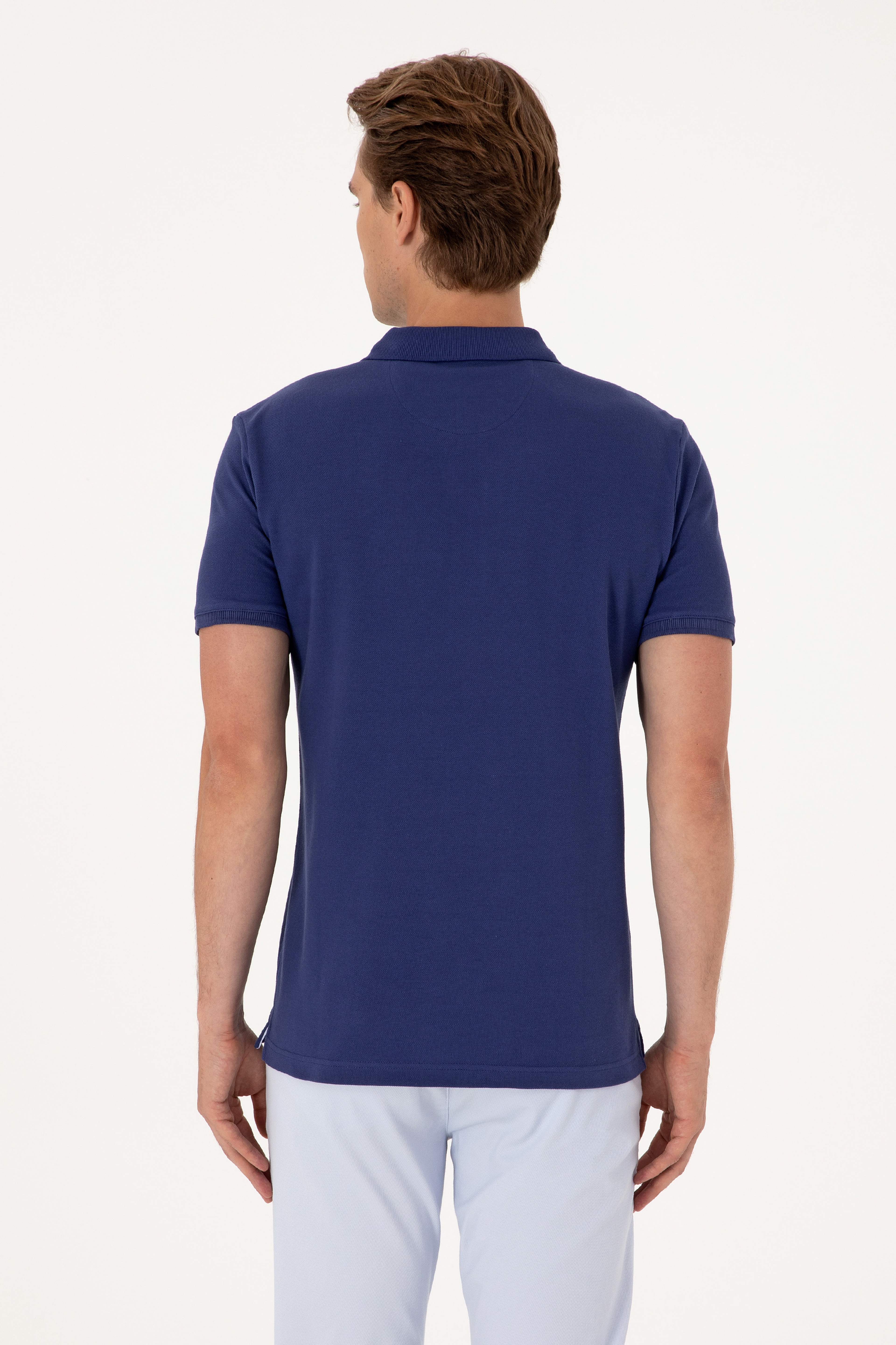 Erkek Slim Fit Polo Yaka Açık Lacivert Basic Tişört