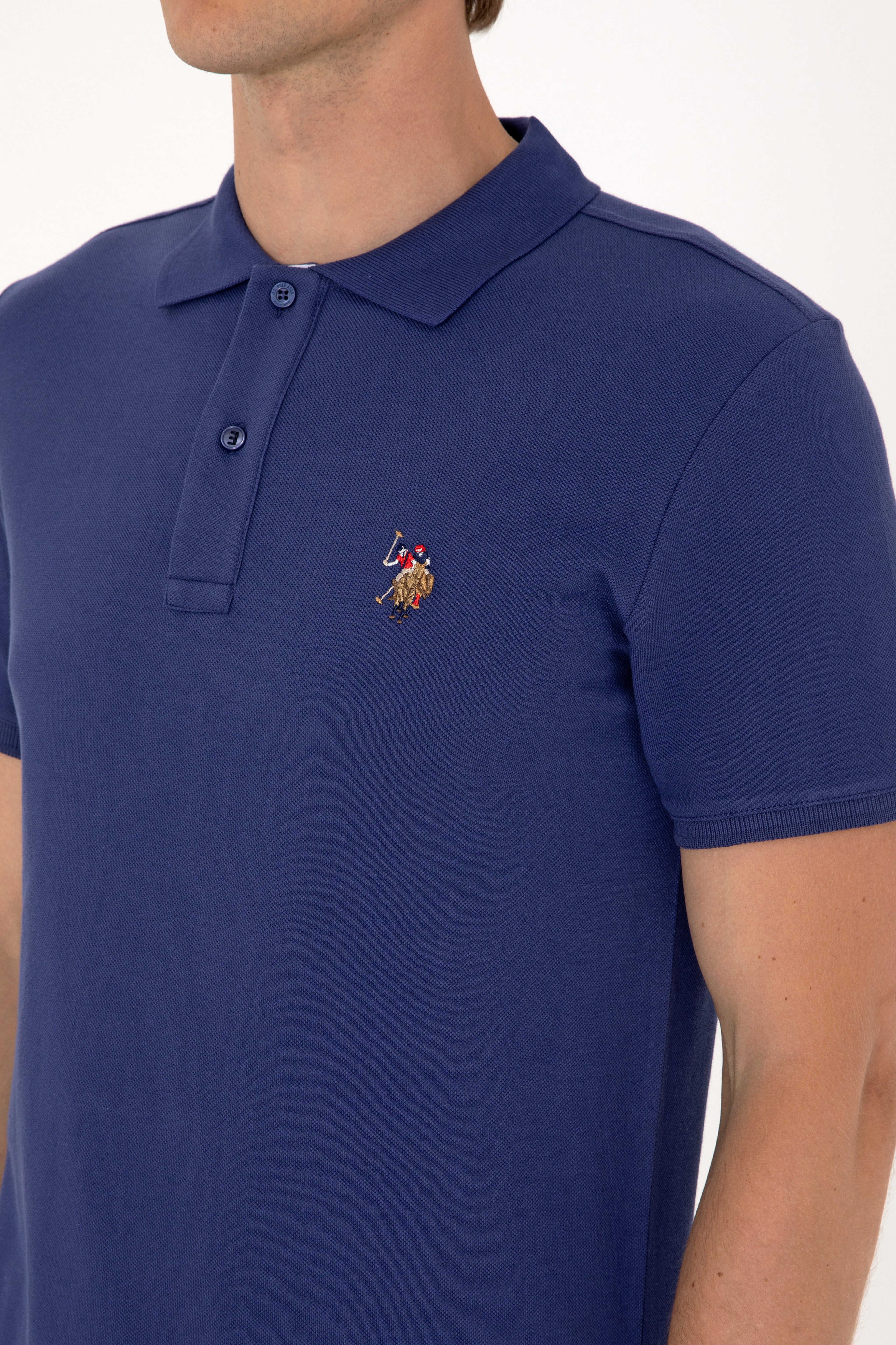 Erkek Slim Fit Polo Yaka Açık Lacivert Basic Tişört