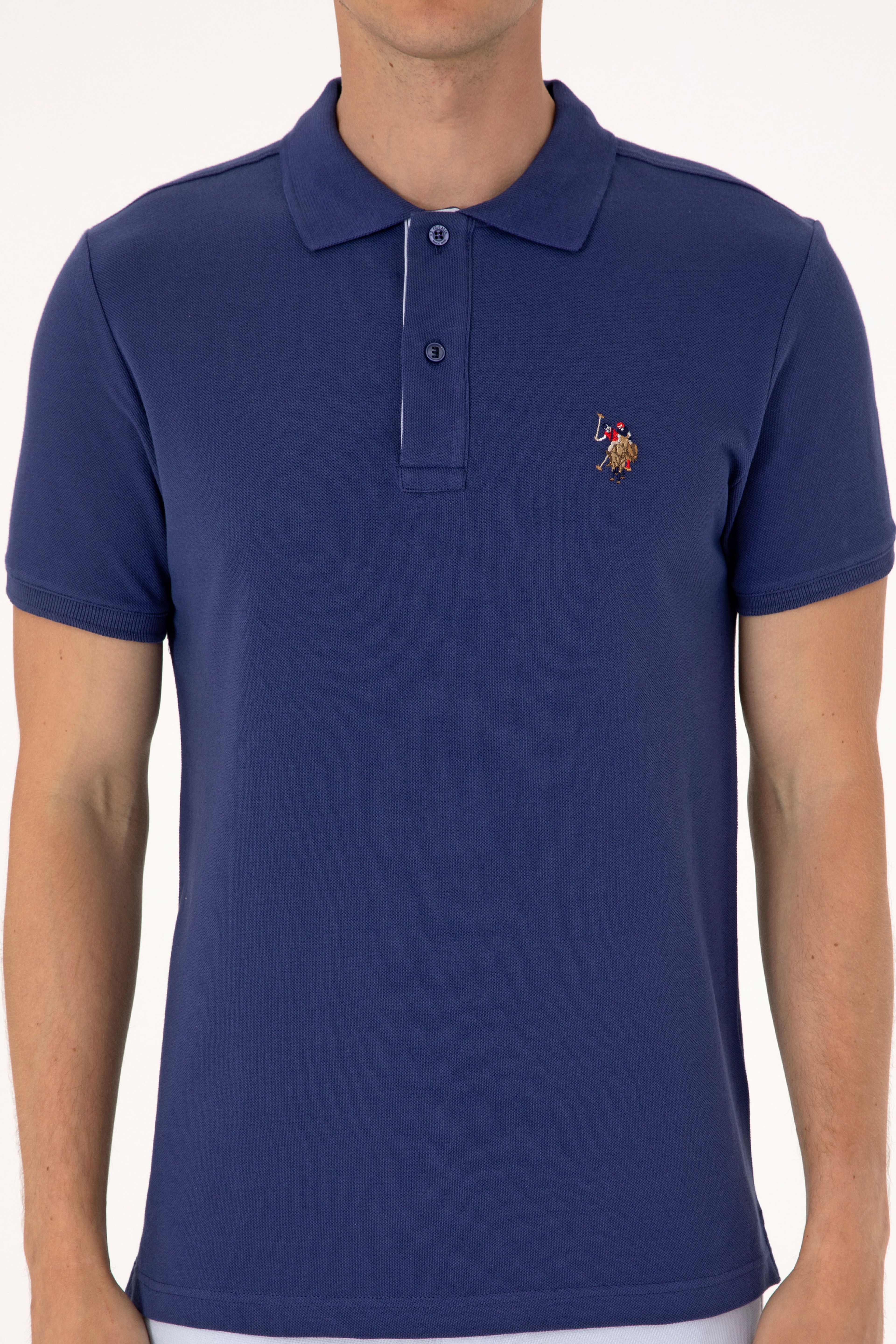 Erkek Slim Fit Polo Yaka Açık Lacivert Basic Tişört - Image 6