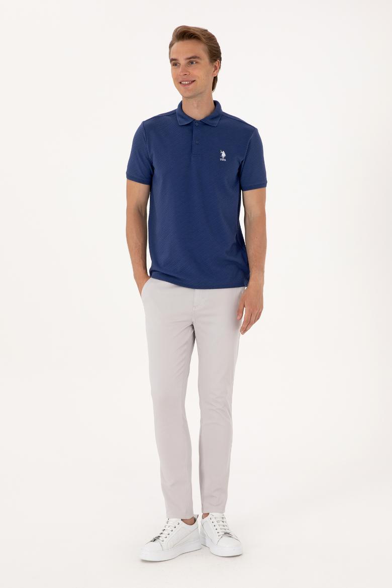 Erkek Regular Fit Açık Lacivert Polo Yaka Dokulu Tişört - 50300127013