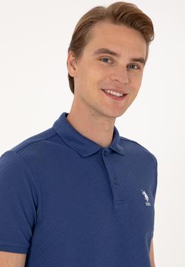Erkek Regular Fit Açık Lacivert Polo Yaka Dokulu Tişört - 50300127013