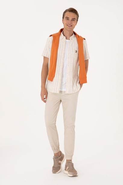 Erkek Jogger Fit Taş Kanvas Pantolon