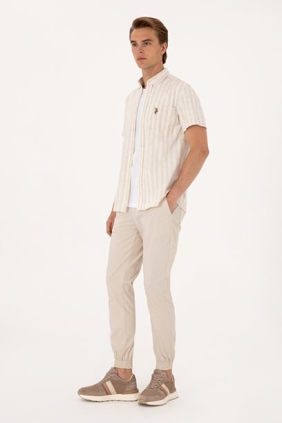 Erkek Jogger Fit Taş Kanvas Pantolon