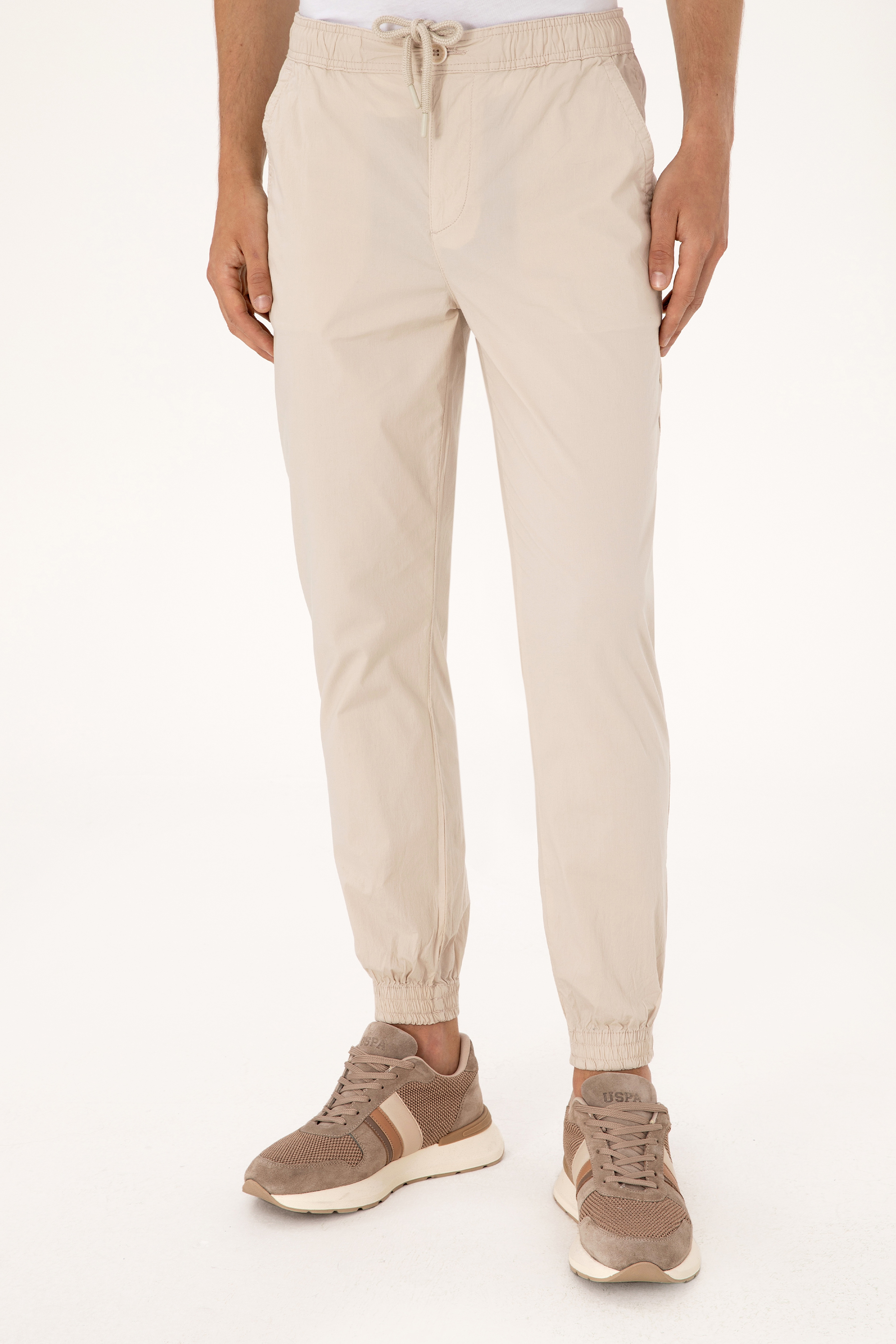 Erkek Jogger Fit Taş Kanvas Pantolon