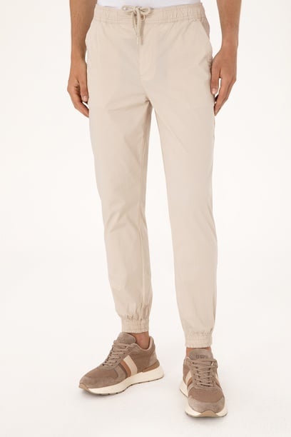 Erkek Jogger Fit Taş Kanvas Pantolon