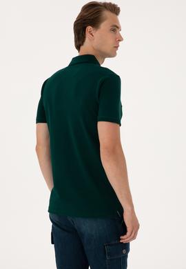 Erkek Slim Fit Polo Yaka Koyu Yeşil Basic Tişört - 50310669046