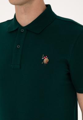 Erkek Slim Fit Polo Yaka Koyu Yeşil Basic Tişört - 50310669046