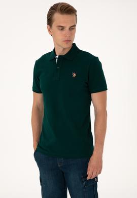 Erkek Slim Fit Polo Yaka Koyu Yeşil Basic Tişört - 50310669046