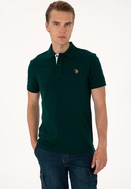 Erkek Slim Fit Polo Yaka Koyu Yeşil Basic Tişört - 50310669046