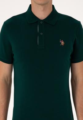 Erkek Slim Fit Polo Yaka Koyu Yeşil Basic Tişört - 50310669046