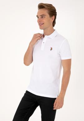 Erkek Slim Fit Polo Yaka Beyaz Basic Tişört - 50310669016