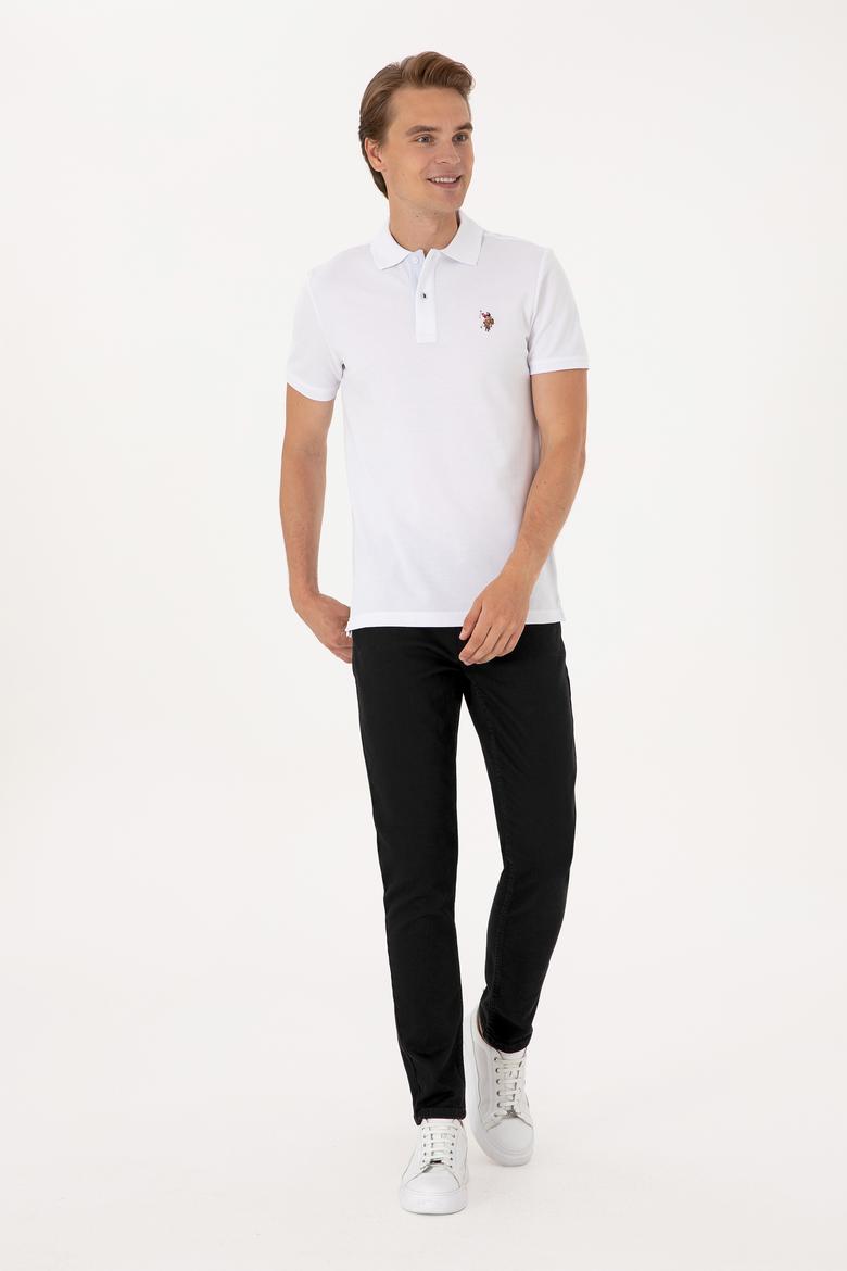 Erkek Slim Fit Polo Yaka Beyaz Basic Tişört - 50310669016